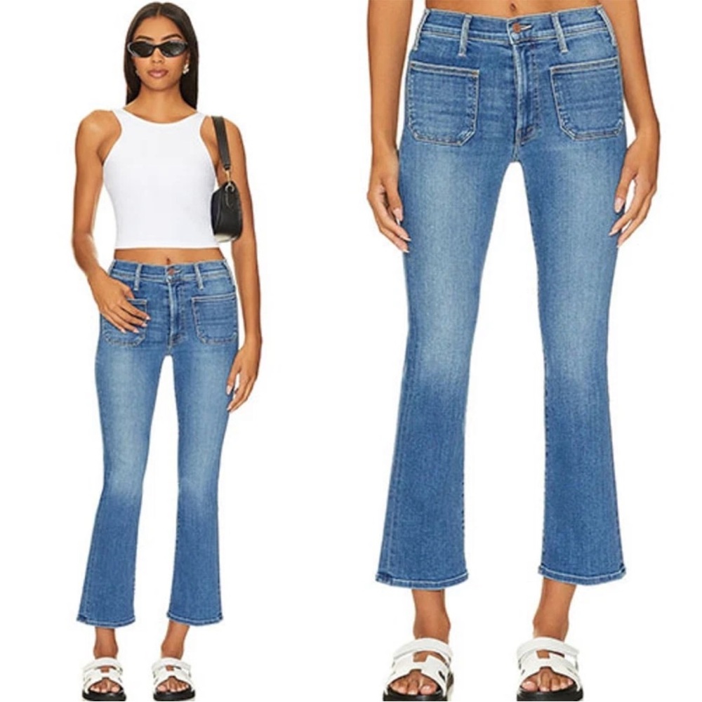 MOTHER The Patch Pocket Insider High Rise Ankle Straight Jeans in Happy Pill